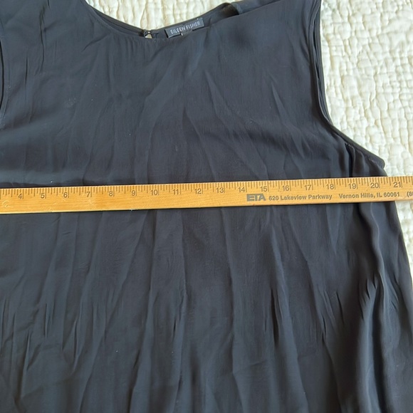 Eileen Fisher Silk georgette Crepe Dropped Waist Tapered Hem Black Dress - Picture 7 of 9